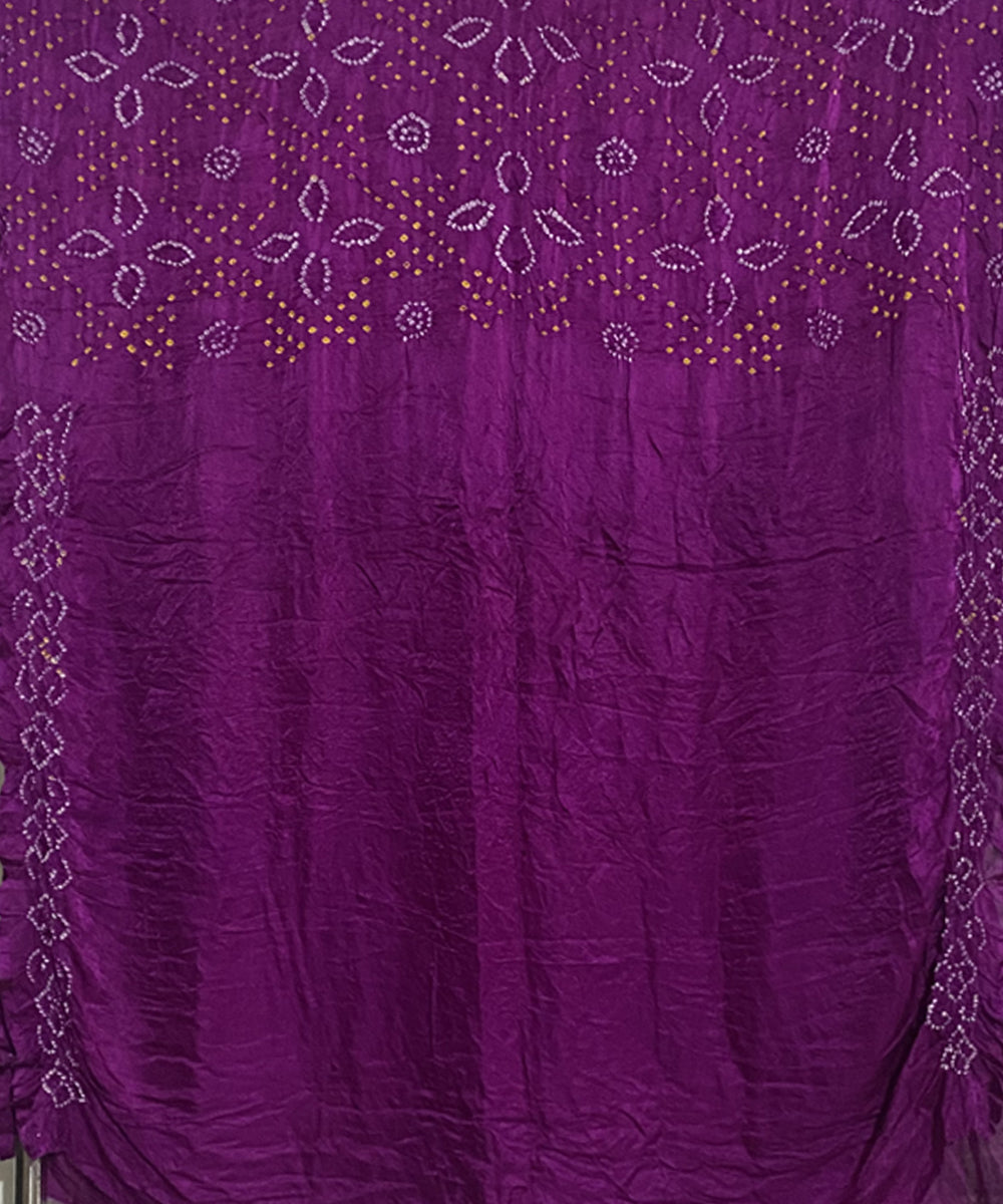 Violet hand printed tie dye bandhani gajji silk saree
