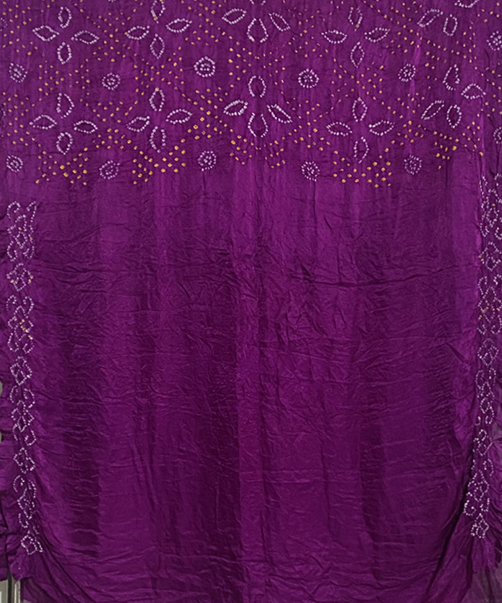 Violet hand printed tie dye bandhani gajji silk saree