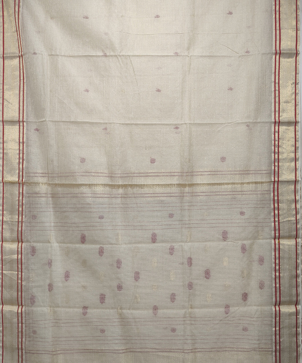 Beige red handwoven cotton silk maheshwari saree