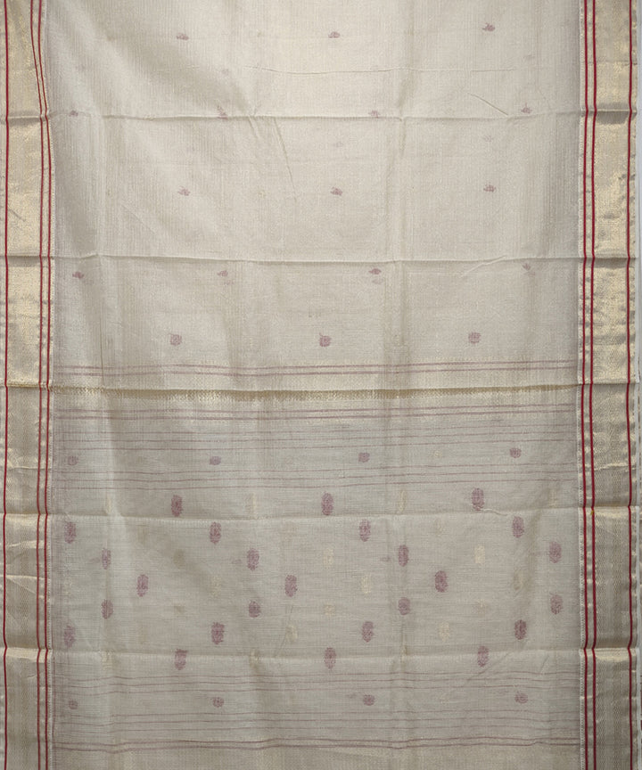 Beige red handwoven cotton silk maheshwari saree