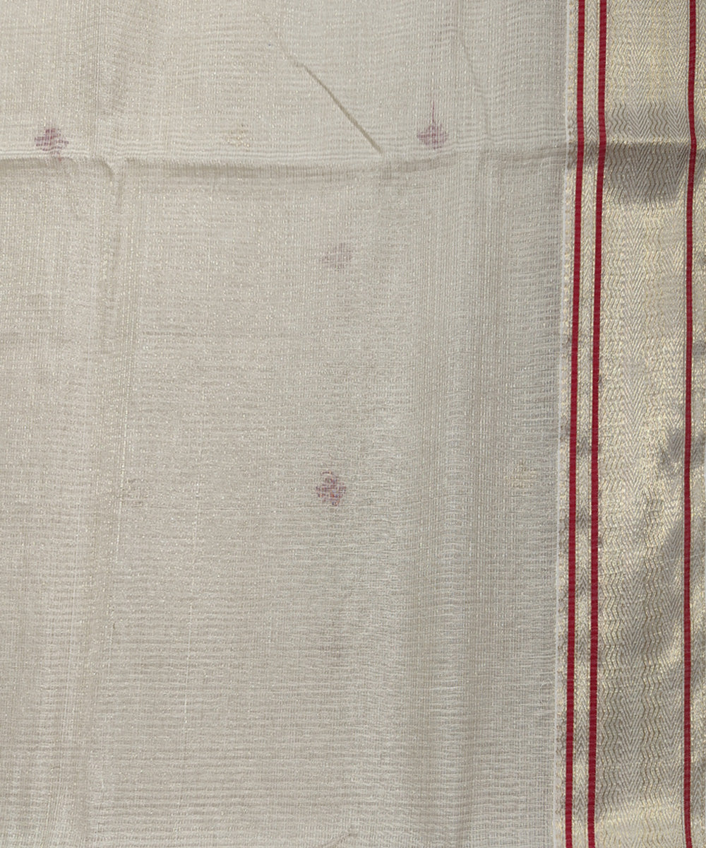 Beige red handwoven cotton silk maheshwari saree