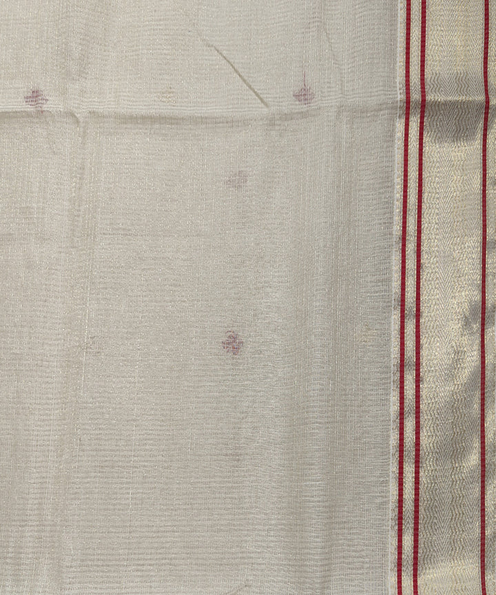 Beige red handwoven cotton silk maheshwari saree