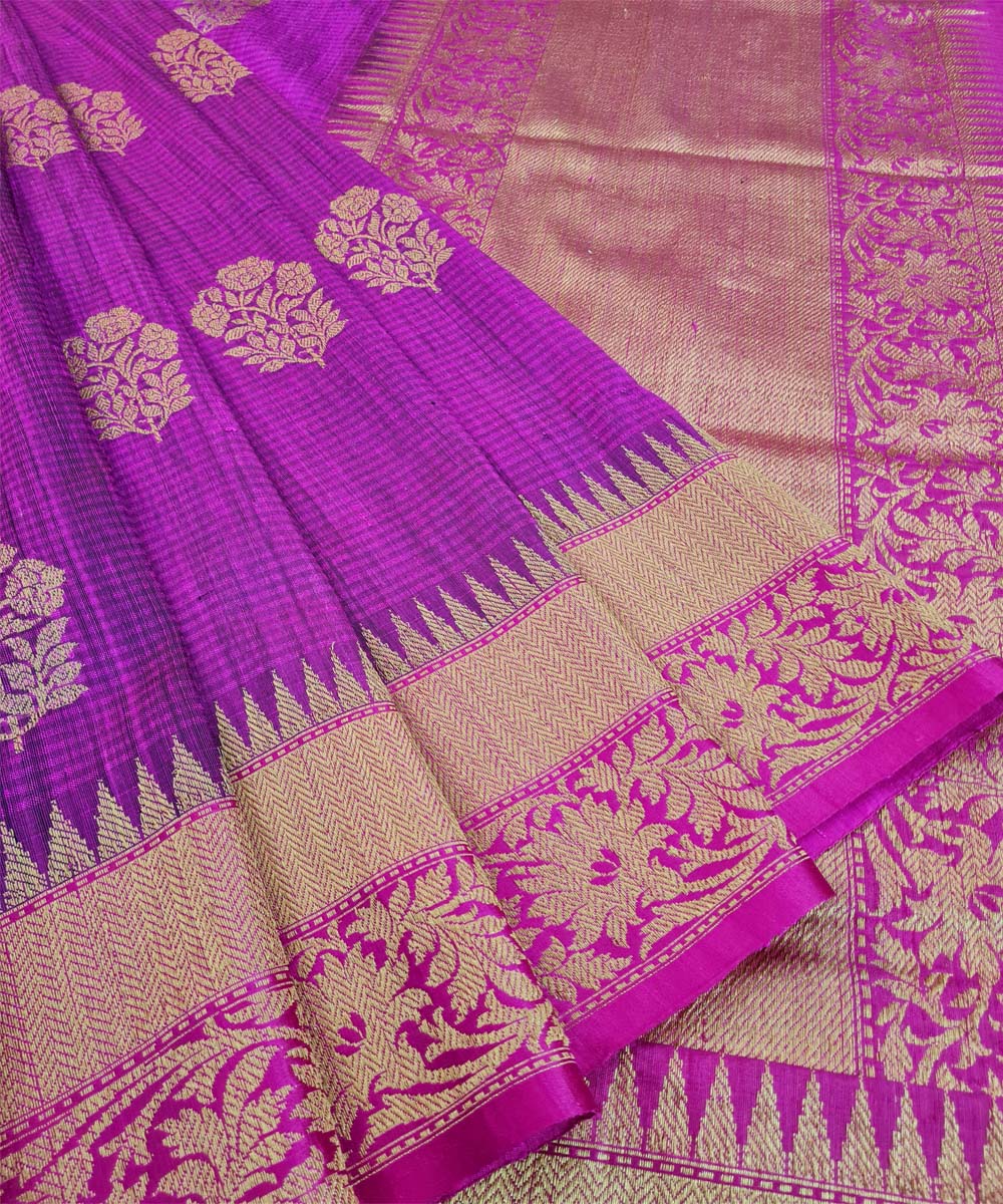 Pink purple handwoven banarasi silk saree