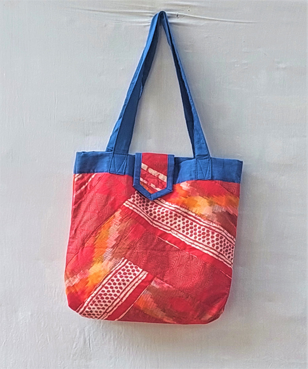 Pink blue handmade cotton katta sling bag