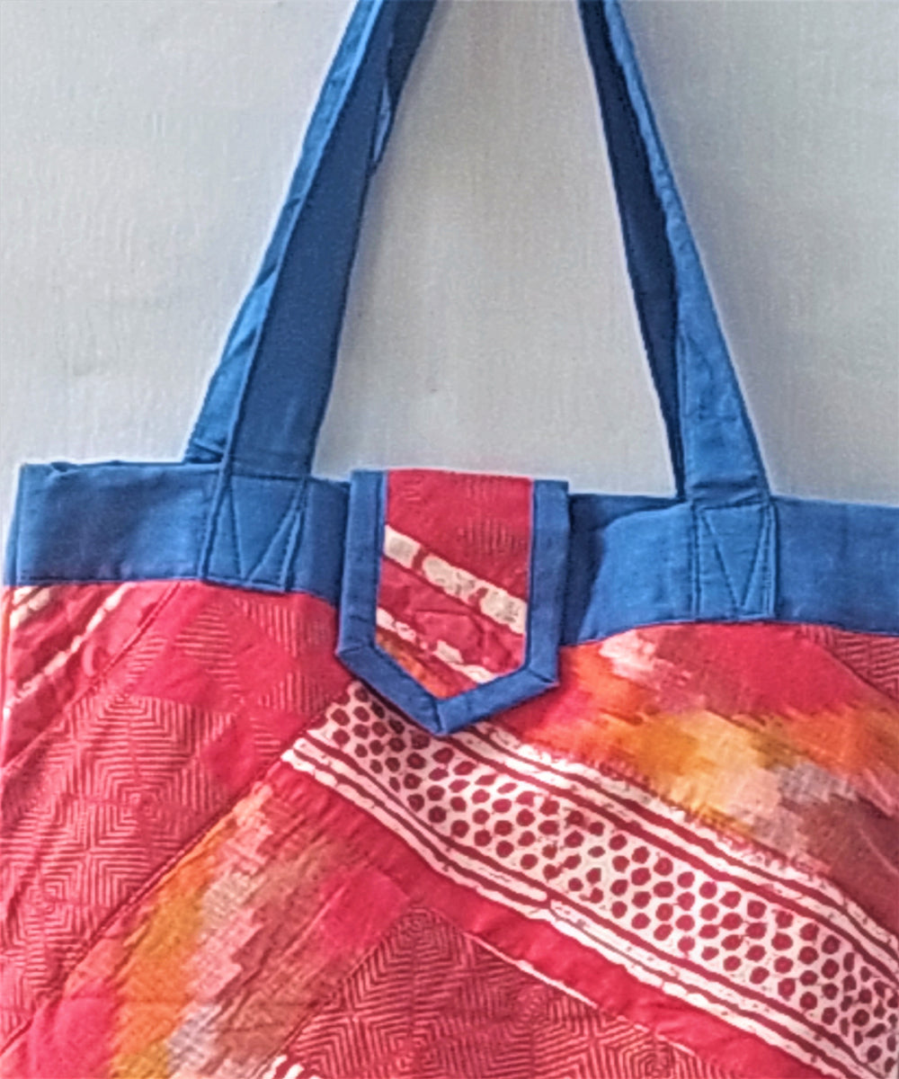 Pink blue handmade cotton katta sling bag