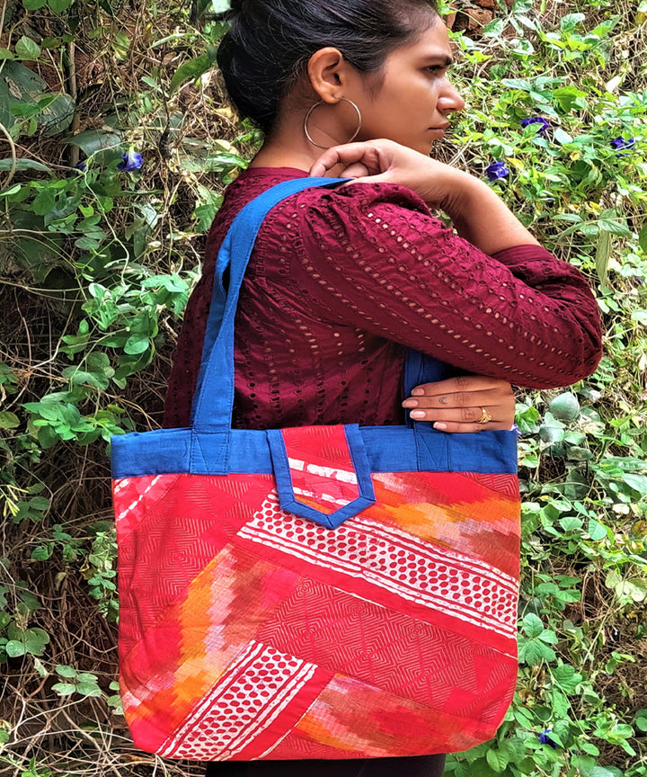 Pink blue handmade cotton katta sling bag
