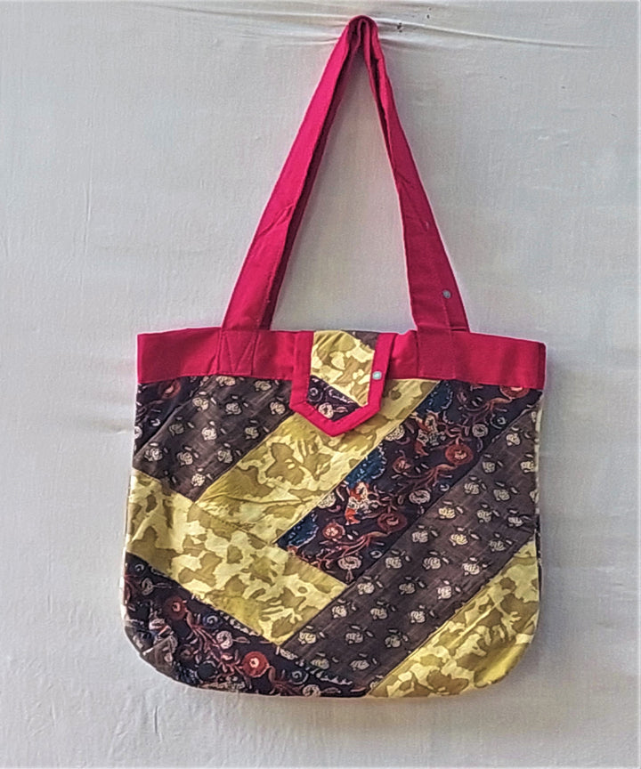 Black pink handmade cotton katta sling bag