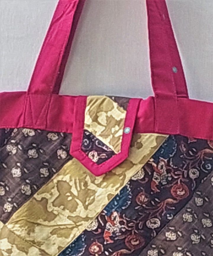 Black pink handmade cotton katta sling bag