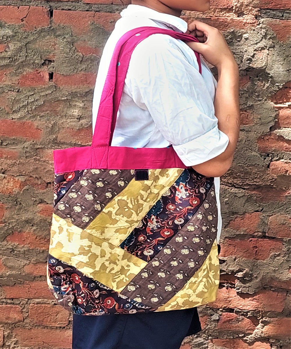 Black pink handmade cotton katta sling bag
