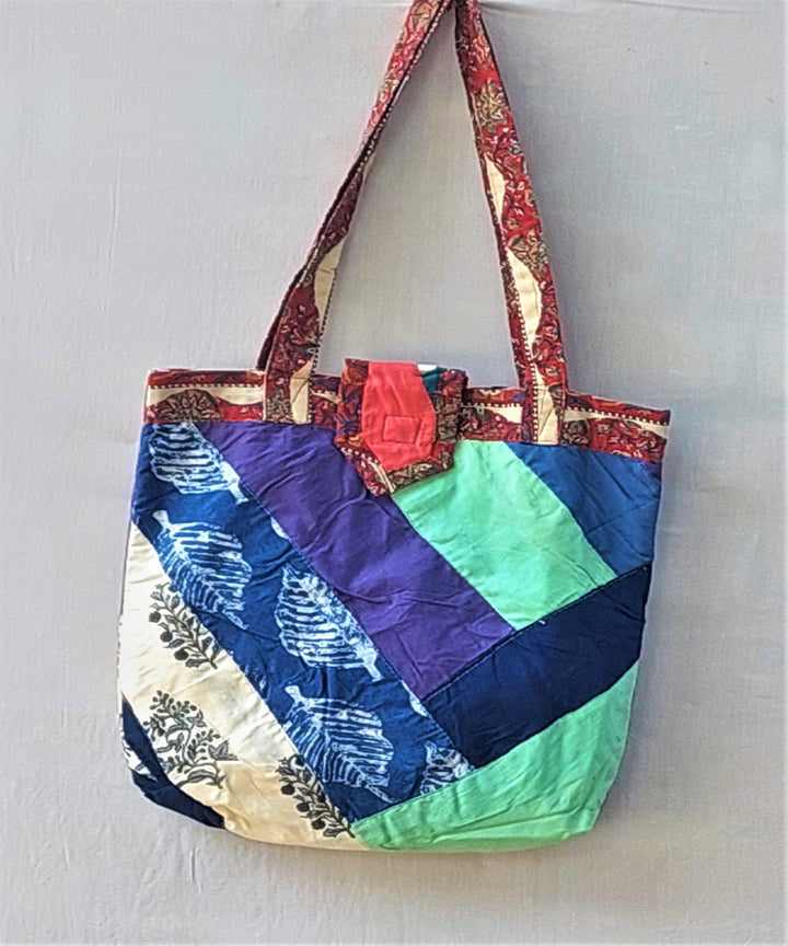 Blue pink handmade cotton katta sling bag