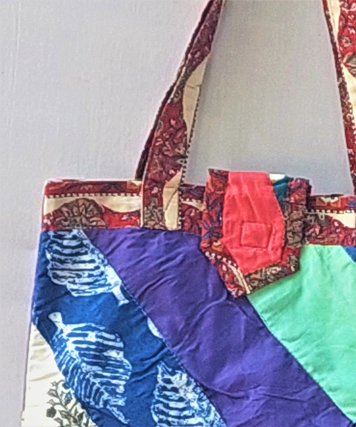 Blue pink handmade cotton katta sling bag