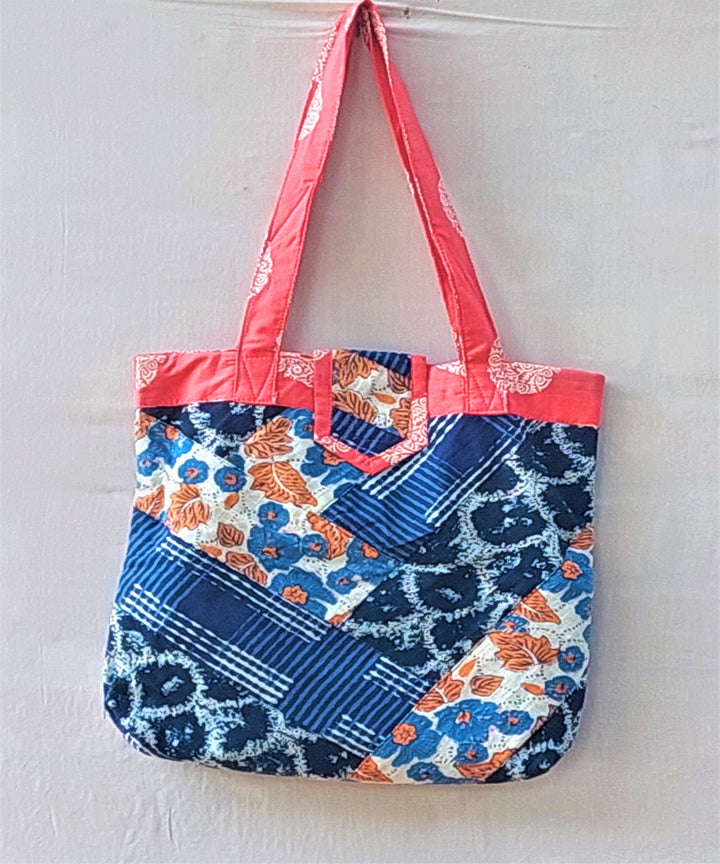 Blue pink handmade cotton sling bag