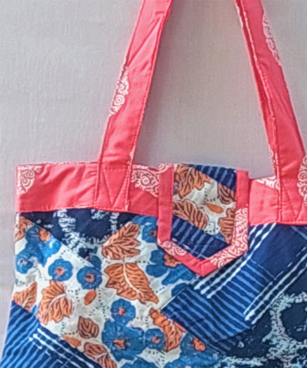 Blue pink handmade cotton sling bag