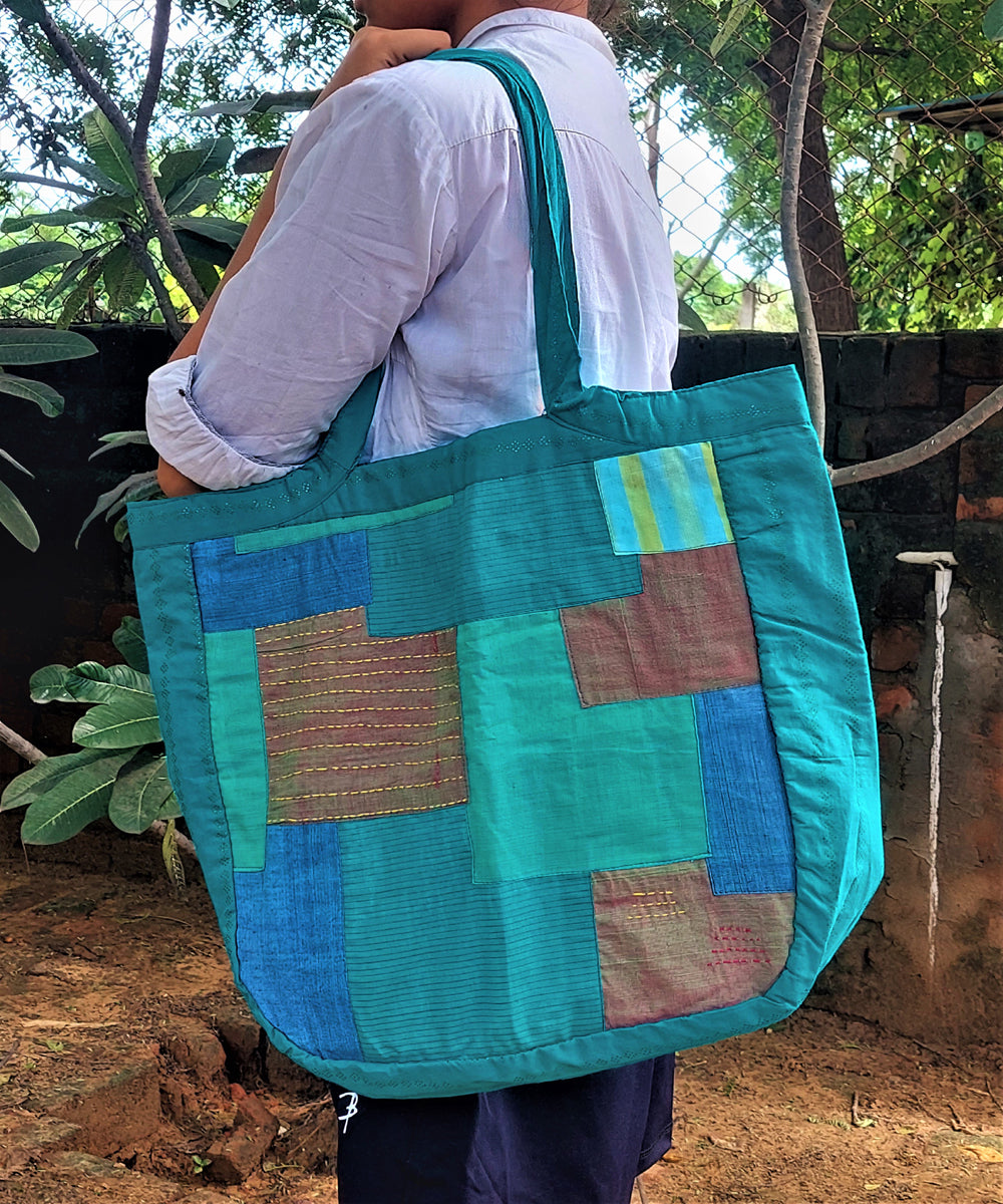 Blue handcrafted cotton katran sling bag