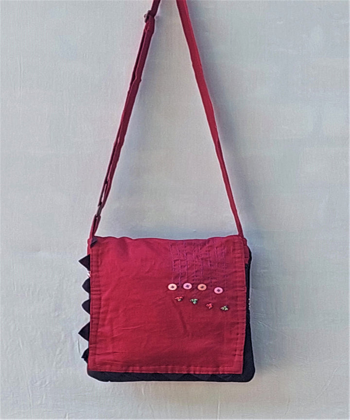 Dark pink handmade thread work cotton sling bag