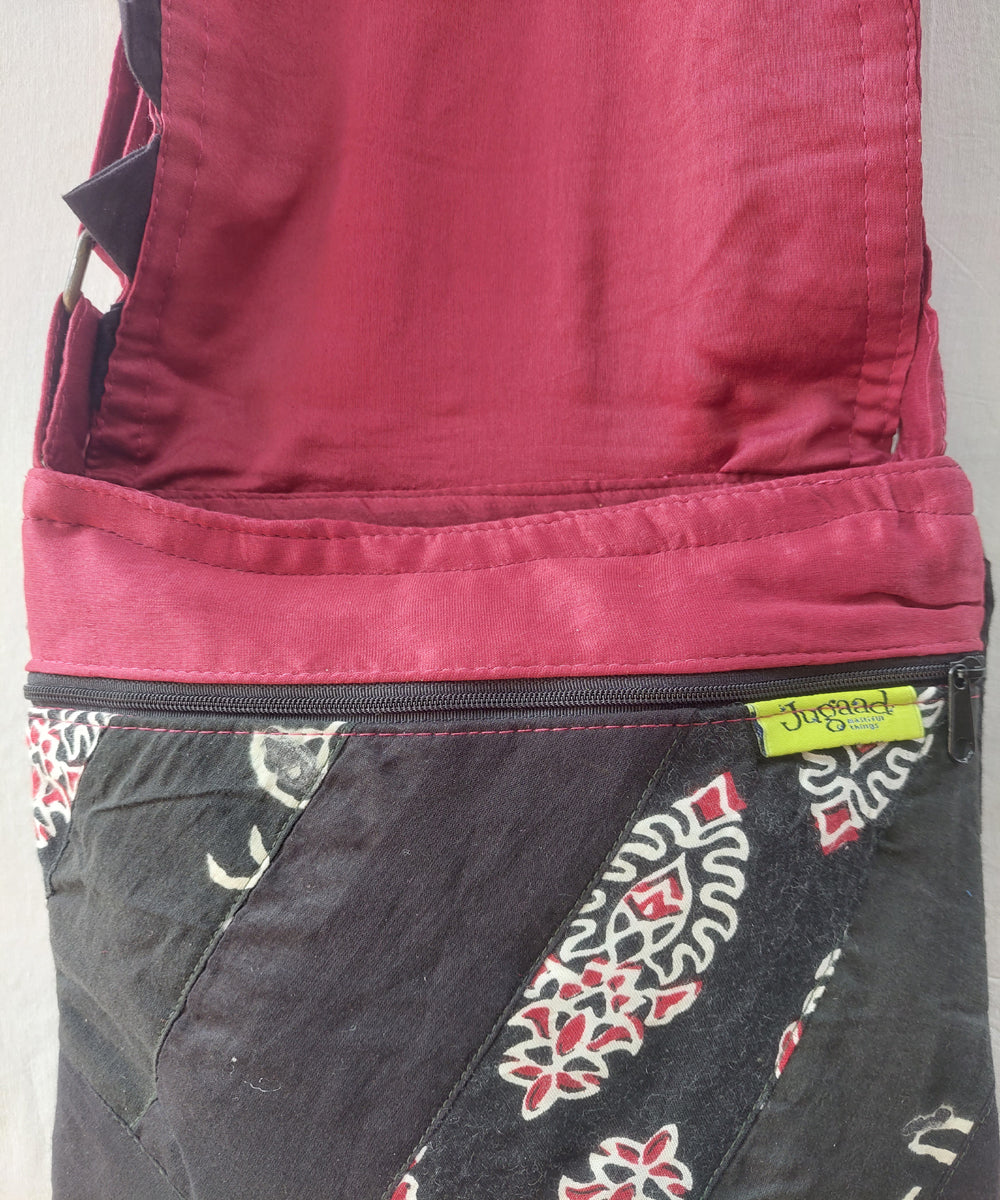 Dark pink handmade thread work cotton sling bag