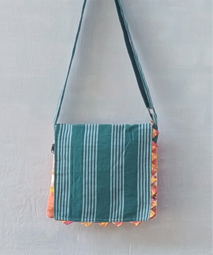 Green handmade thread work cotton sling bag