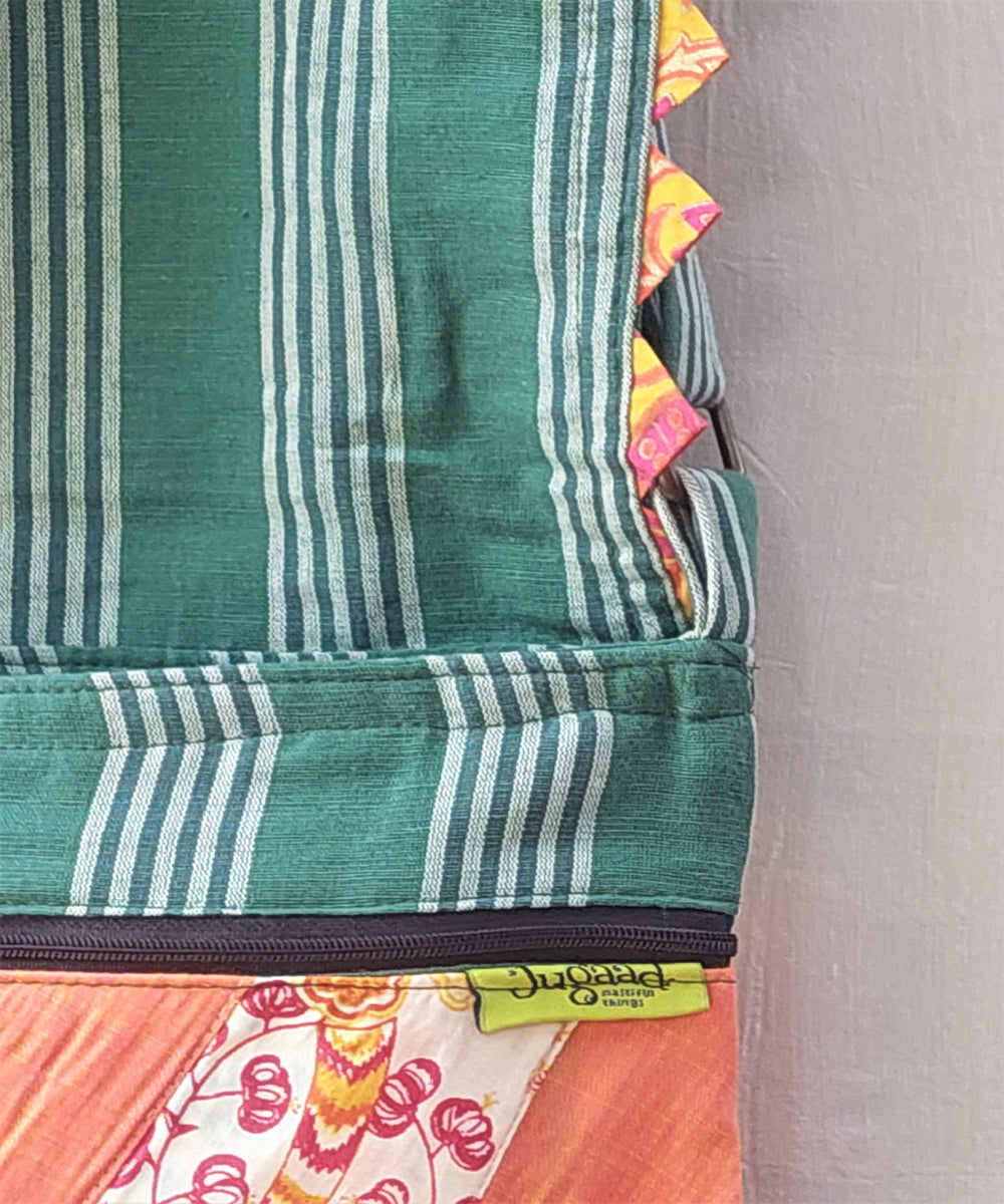 Green handmade thread work cotton sling bag