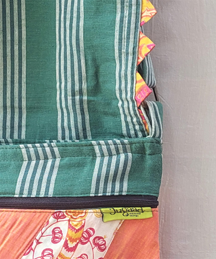 Green handmade thread work cotton sling bag