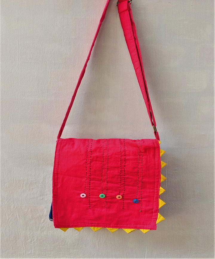 Pink handmade thread work cotton sling bag
