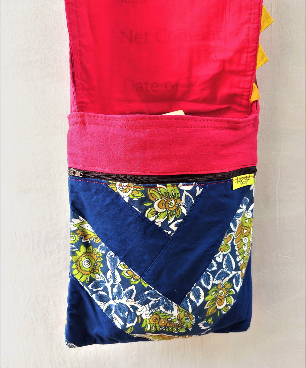 Pink handmade thread work cotton sling bag