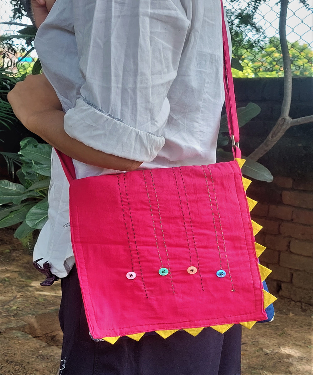 Pink handmade thread work cotton sling bag