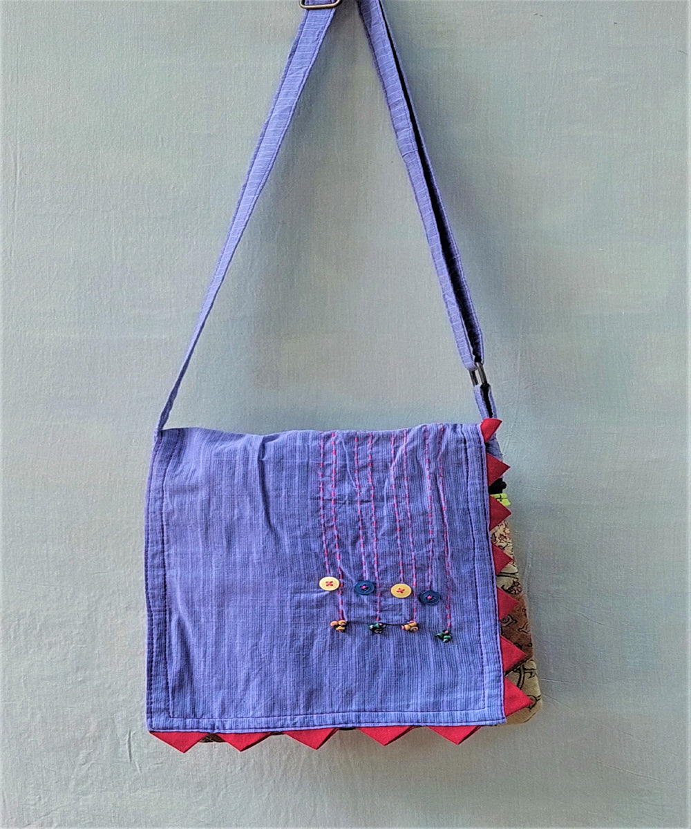 Purple handmade thread work cotton sling bag