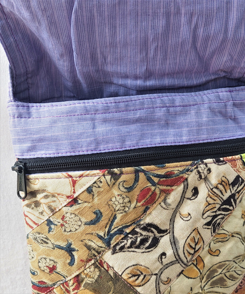Purple handmade thread work cotton sling bag
