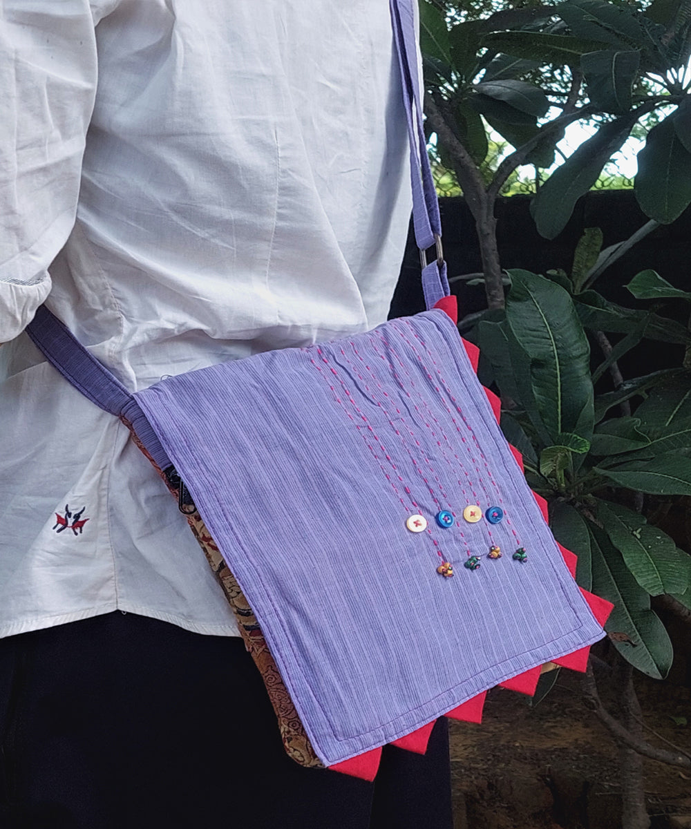 Purple handmade thread work cotton sling bag