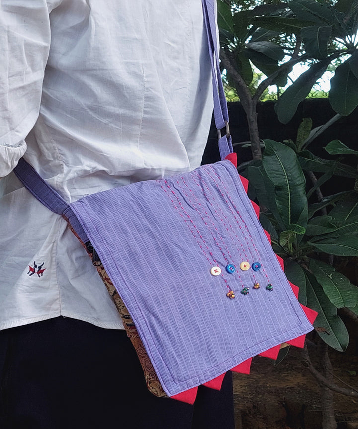 Purple handmade thread work cotton sling bag