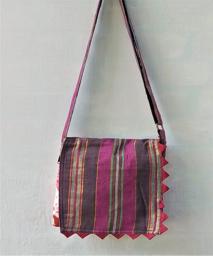 Black pink handmade thread work cotton sling bag