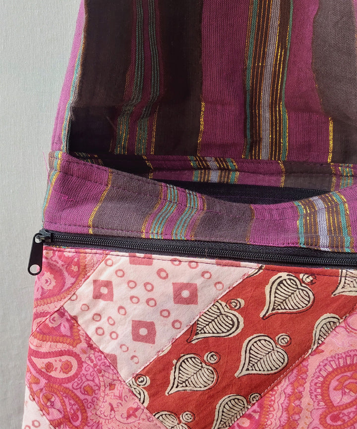 Black pink handmade thread work cotton sling bag