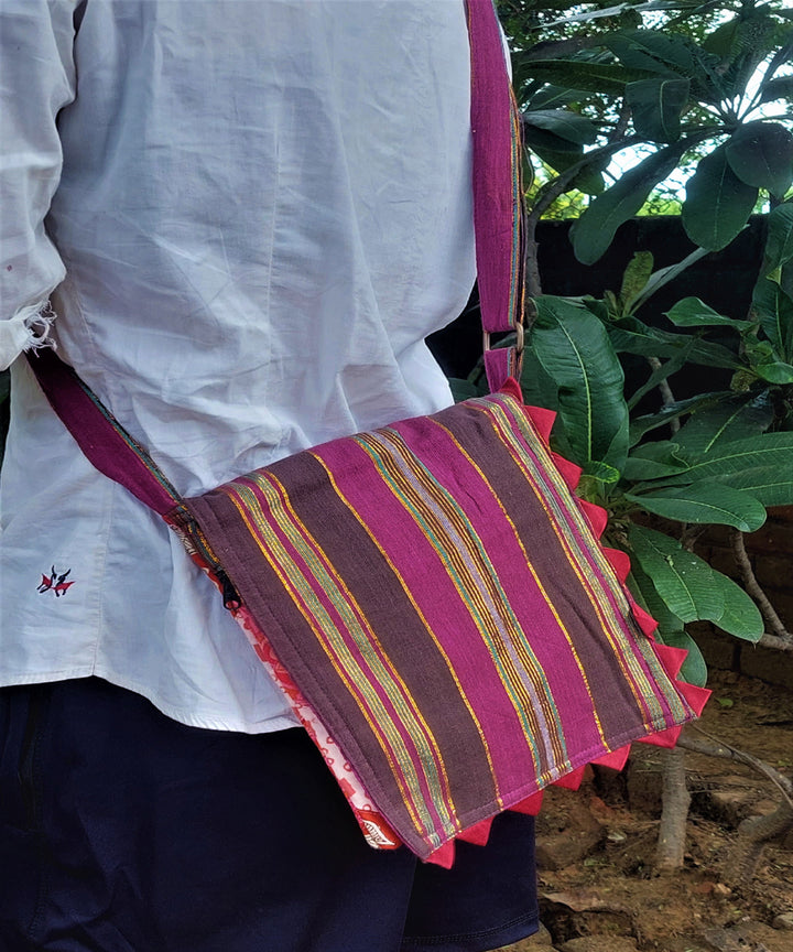 Black pink handmade thread work cotton sling bag