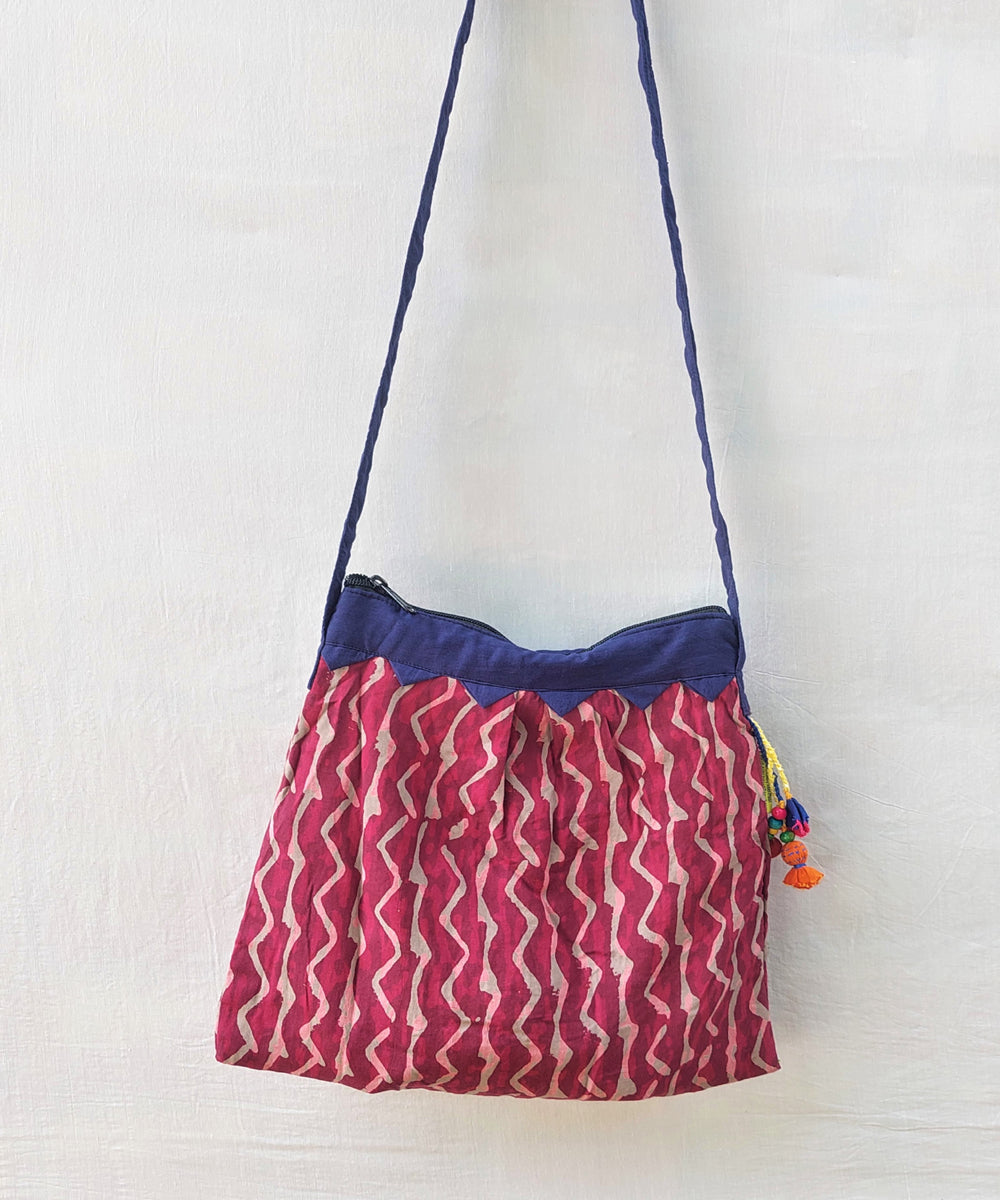 Maroon handcrafted vegetable dye cotton sling bag