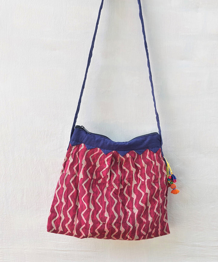 Maroon handcrafted vegetable dye cotton sling bag