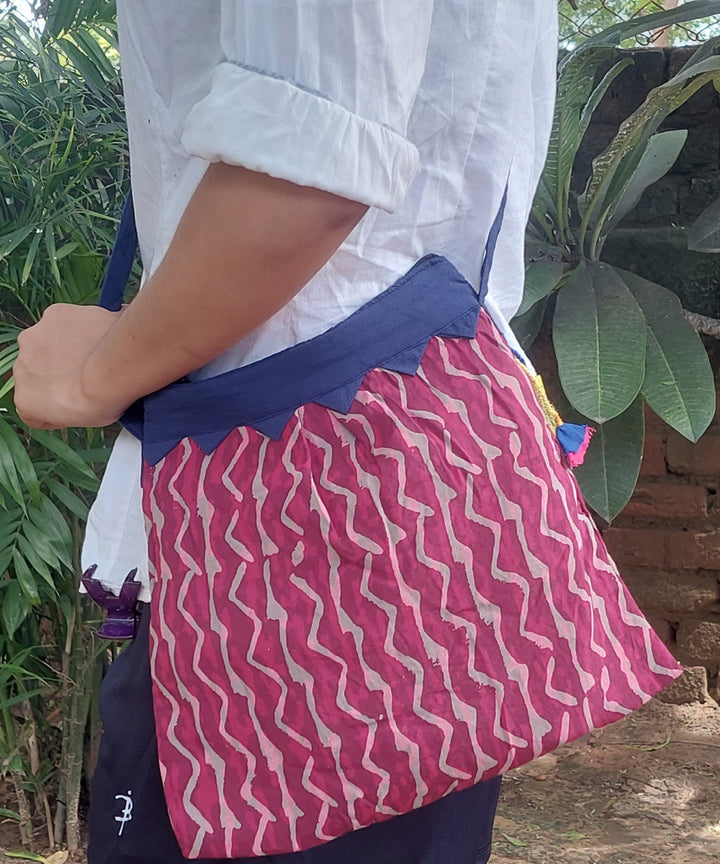 Maroon handcrafted vegetable dye cotton sling bag