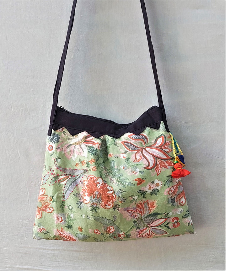 Green handcrafted vegetable dye cotton sling bag