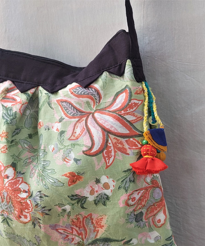 Green handcrafted vegetable dye cotton sling bag