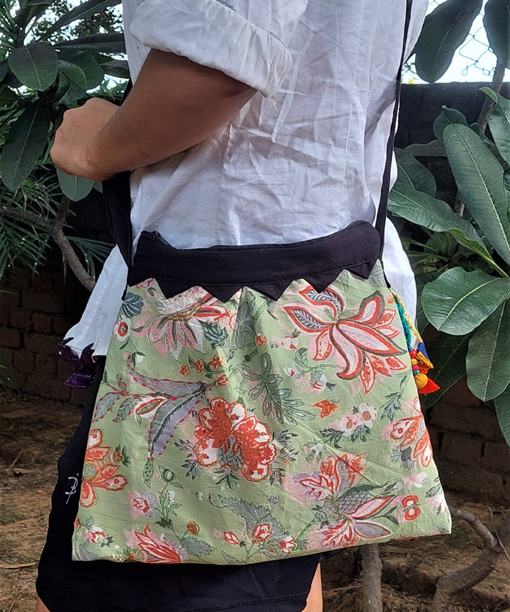 Green handcrafted vegetable dye cotton sling bag
