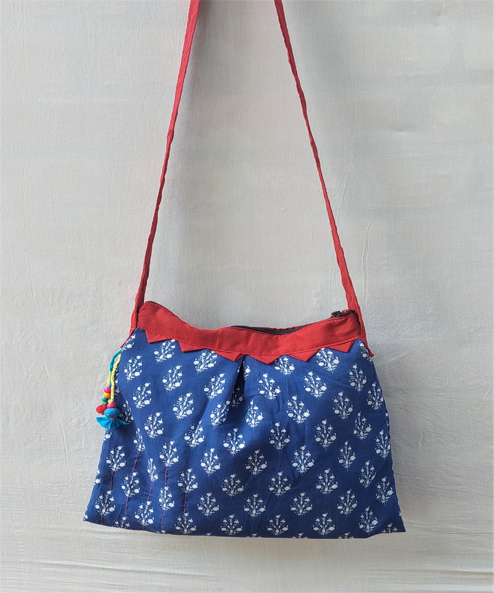 Blue handcrafted vegetable dye cotton sling bag
