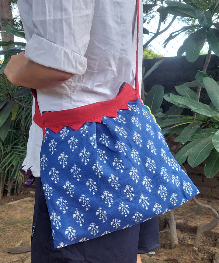 Blue handcrafted vegetable dye cotton sling bag