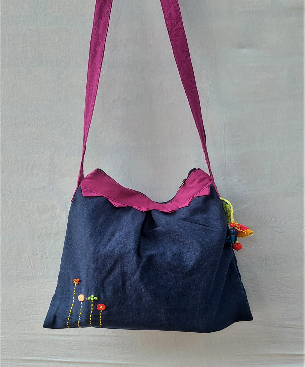 Dark blue handcrafted vegetable dye cotton sling bag