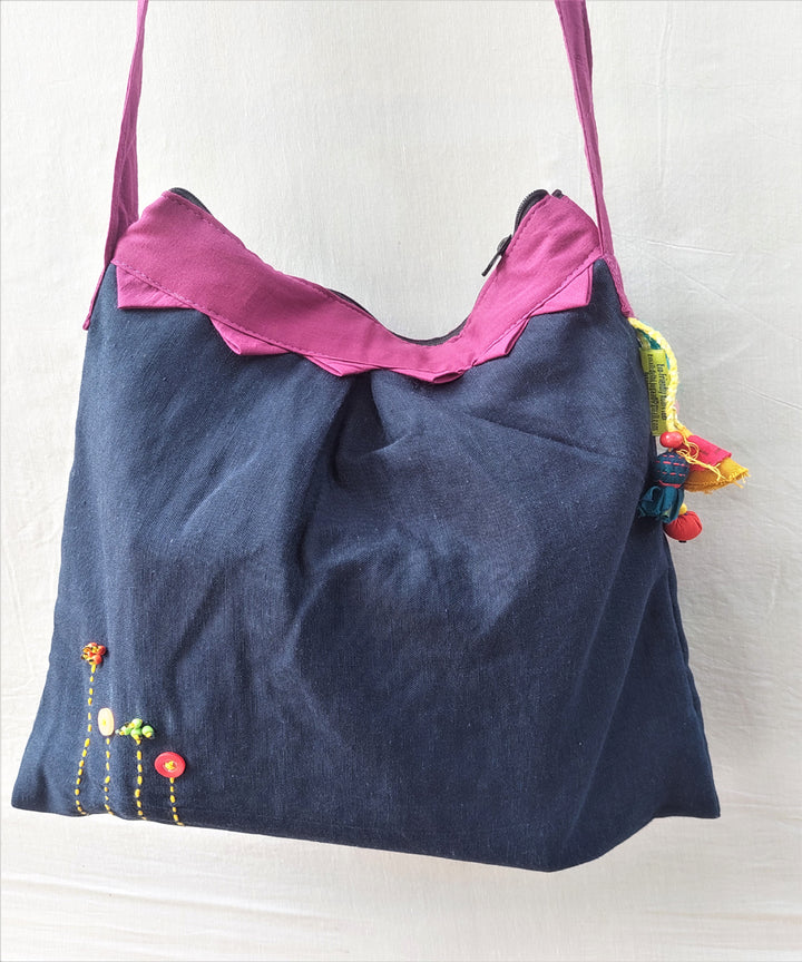 Dark blue handcrafted vegetable dye cotton sling bag
