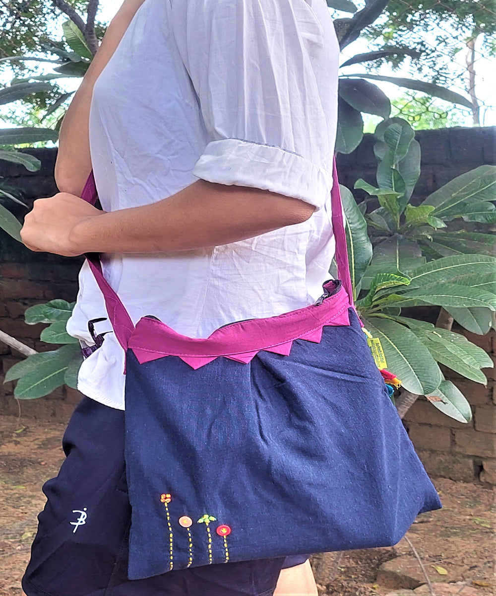 Dark blue handcrafted vegetable dye cotton sling bag