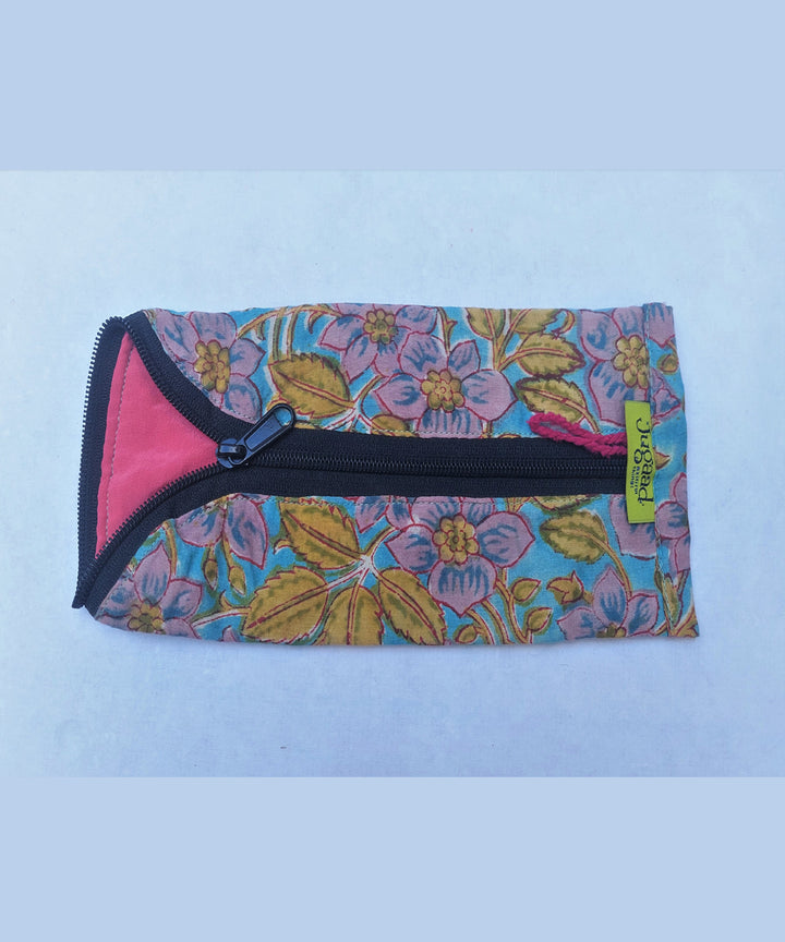 Pink blue handmade cotton katran pencil pouch