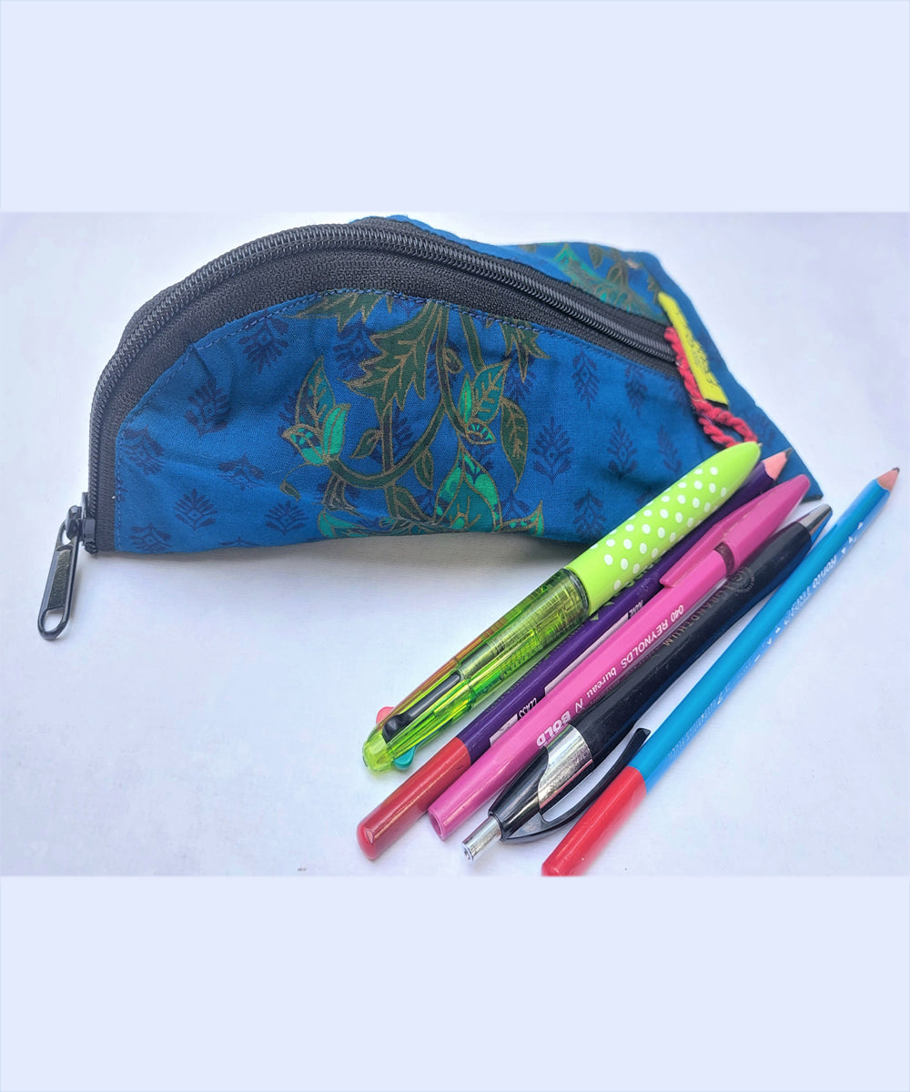 Blue handmade cotton katran pencil pouch