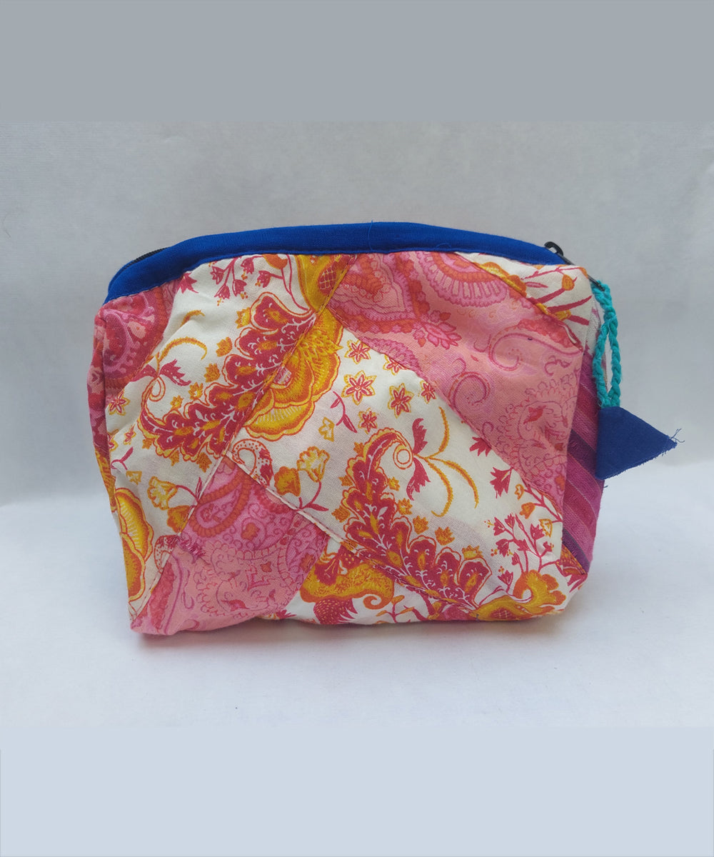 Pink hand crafted katta cotton toilet pouch(small)