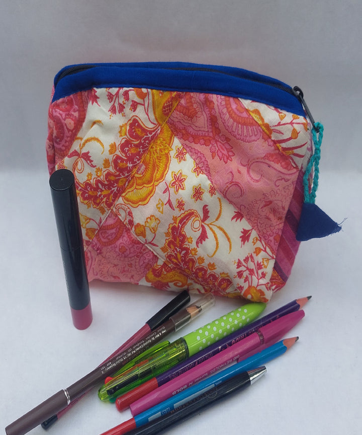 Pink hand crafted katta cotton toilet pouch(small)