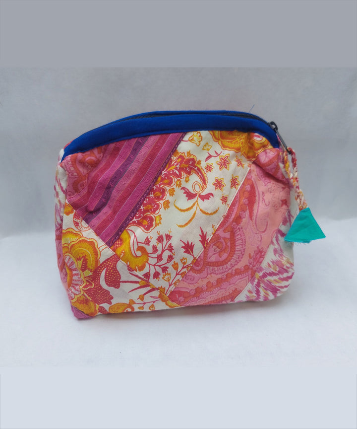 Pink handcrafted katta cotton toilet pouch(small)