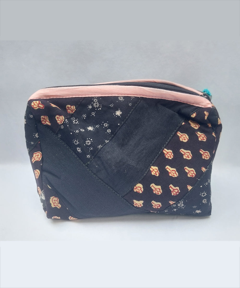 Black blue hand crafted katta cotton toilet pouch(small)